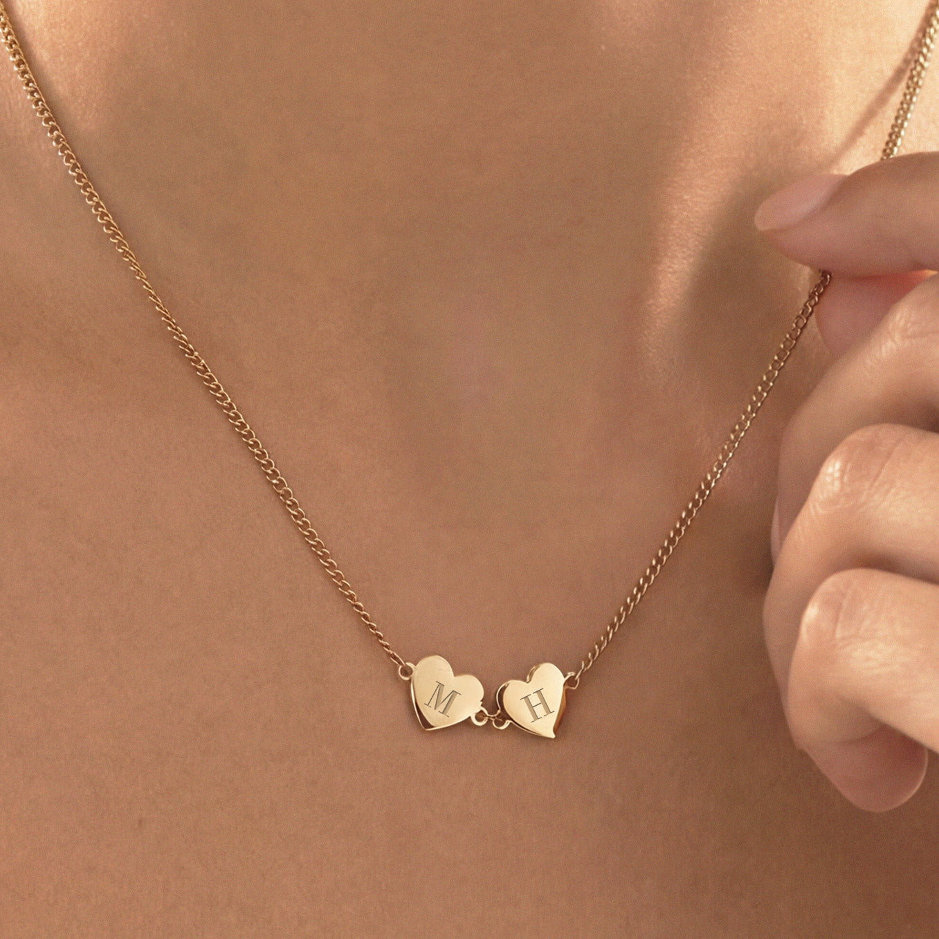 gold mini heart pendant necklace with initial and symbol personalization engraving